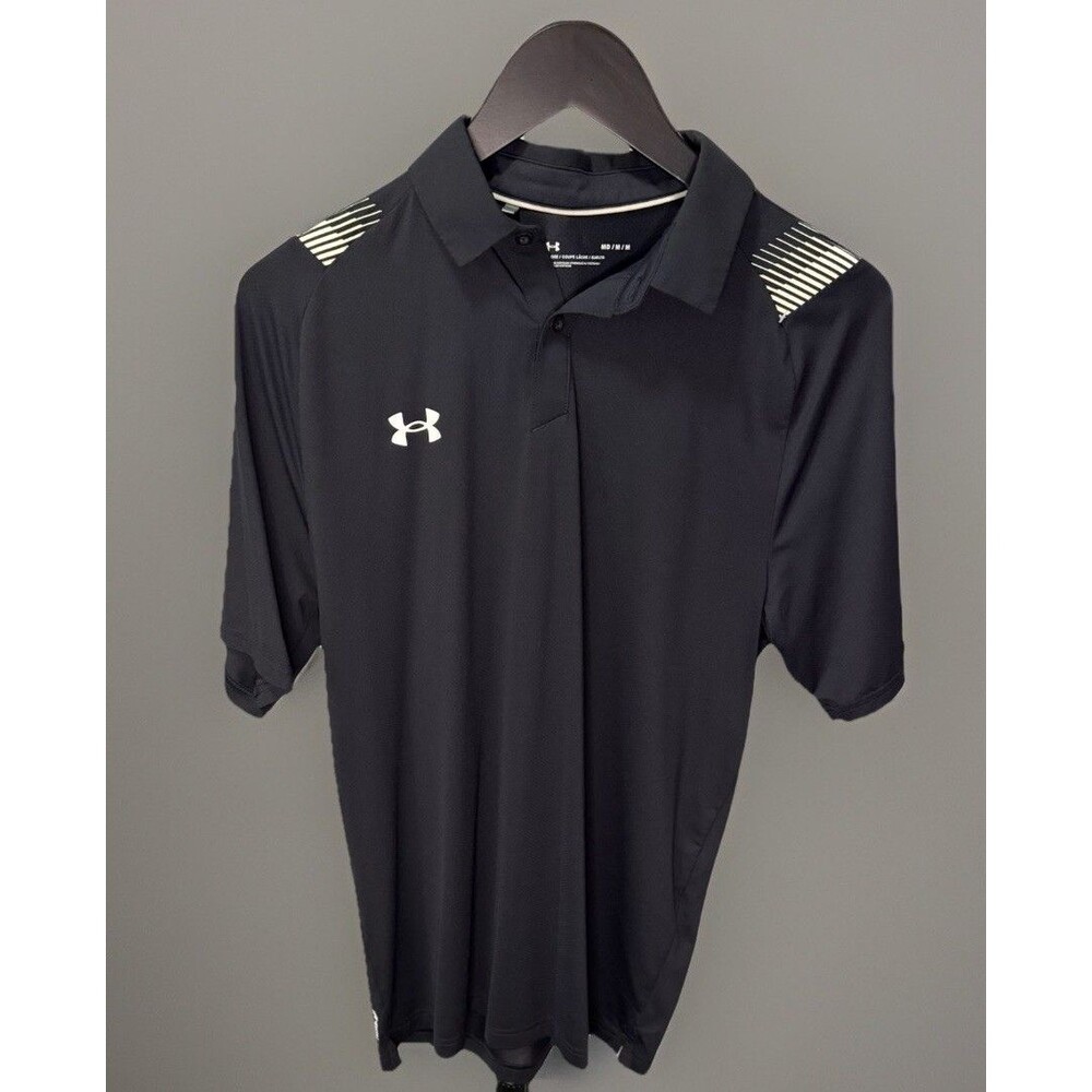 Men’s Under Armour Iso-Chill Performance Tech Golf Shirt M Black White Stripes